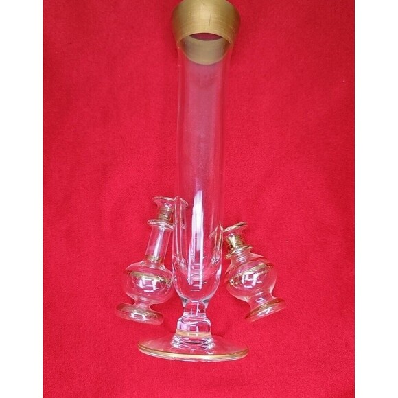 Crystal Bud Vase Set of 3 Gold 24K Trim Mini Footed Slender Flute - Picture 7 of 13